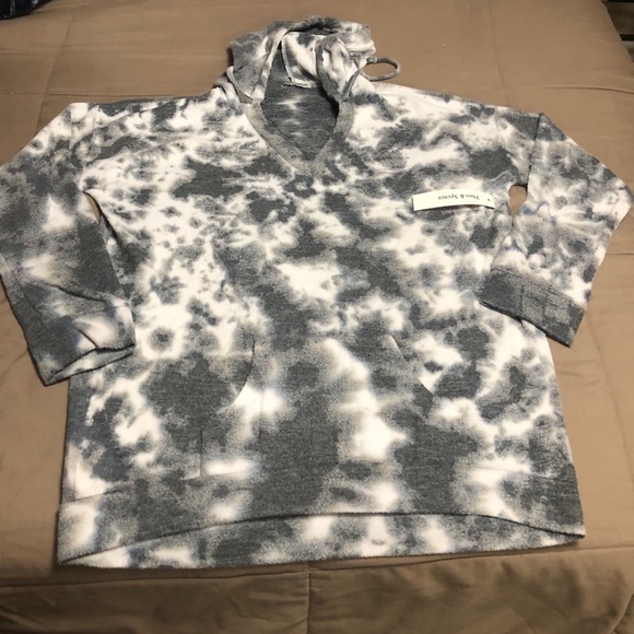 Theo & Spence Gray Tie-Dye Women's Hoodie SzL - Picture 4 of 8